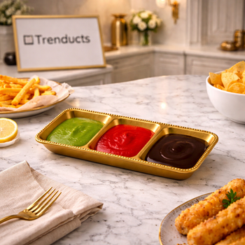 A 3-section ceramic dip serving tray, neatly arranged on a clean background, ready for hosting snacks or sauces.