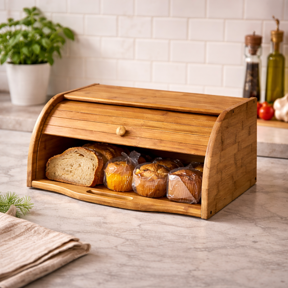 Premium Roll-Top Wooden Bread Box – Countertop Storage Organizer