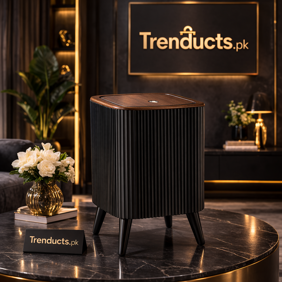 Modern Nordic Fluted Dustbin – Waste Basket with Wooden Lid & Elevated Legs