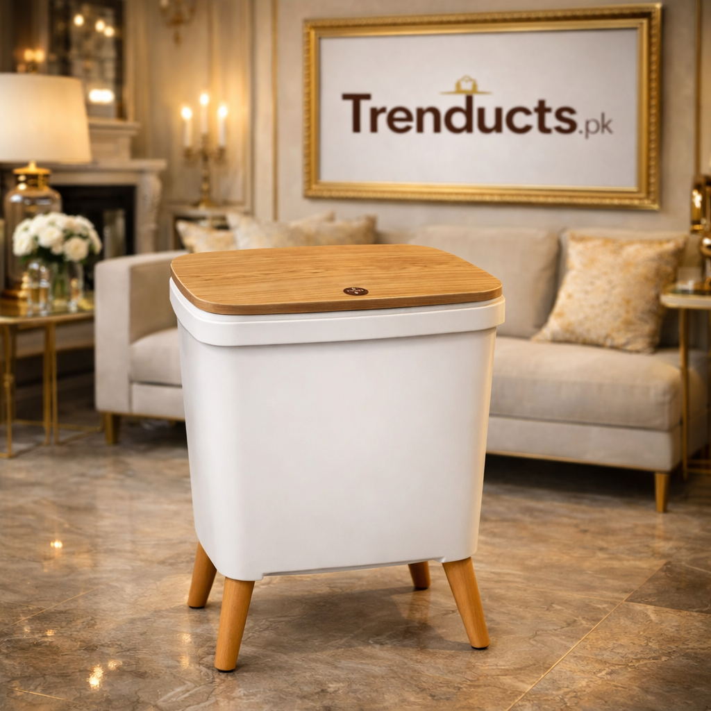 Modern Nordic Sealed Dustbin – Minimalist Waste Basket with Wooden-Finish Lid