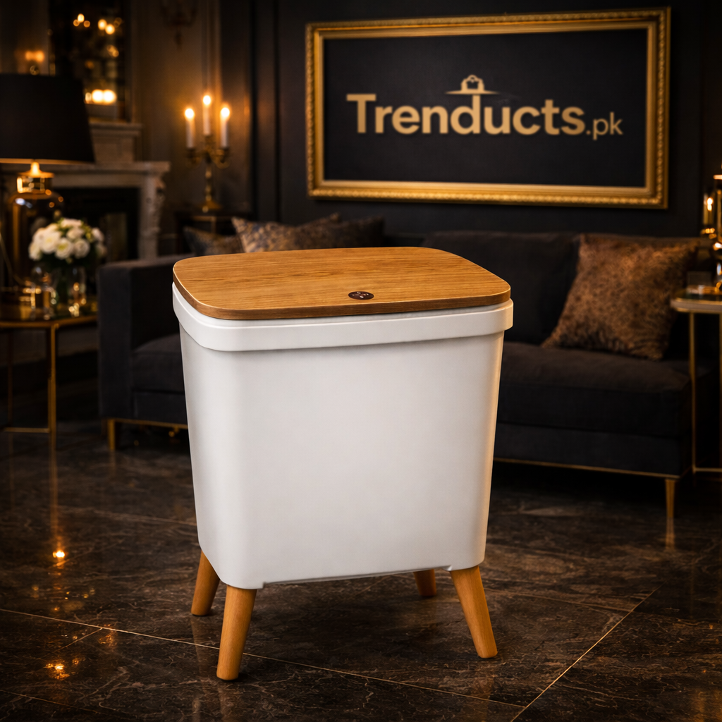 Modern Nordic Sealed Dustbin – Minimalist Waste Basket with Wooden-Finish Lid