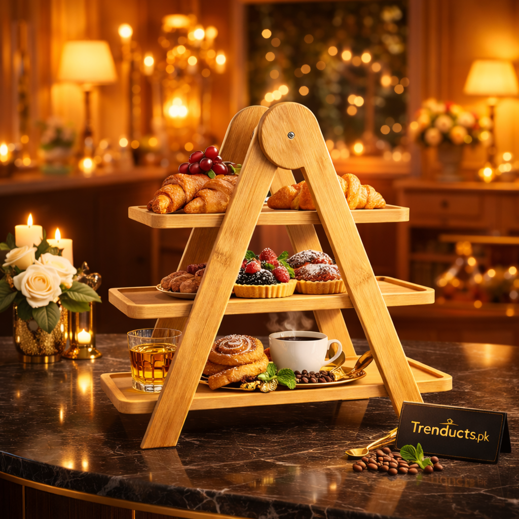 3-Tier Premium Bamboo Display Shelf – Multipurpose Storage Organizer