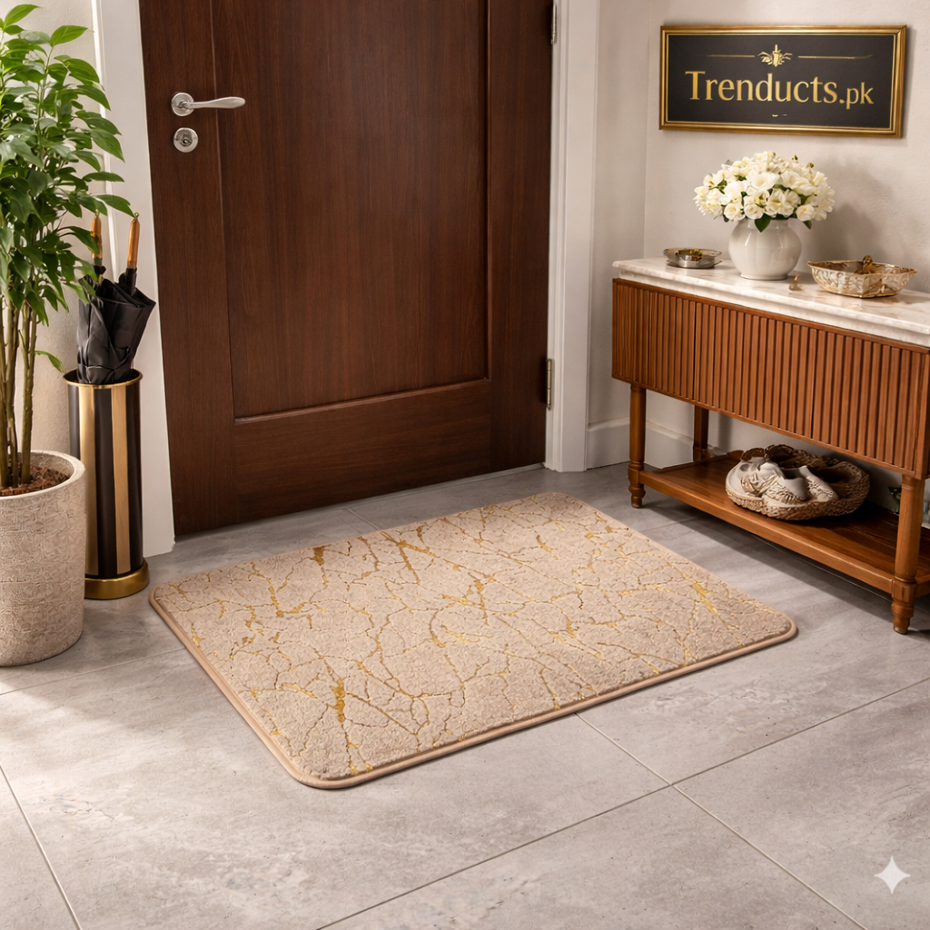 Luxurious Gold Stripe Faux Rabbit Fur Mat – Ultra-Soft Anti-Slip Accent Rug