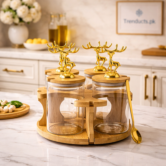4-Piece Rotating Spice Jar Set – Modern Round Design