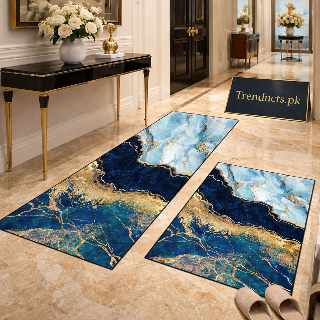 Premium Marble-Style 2-Piece Runner Mat Set