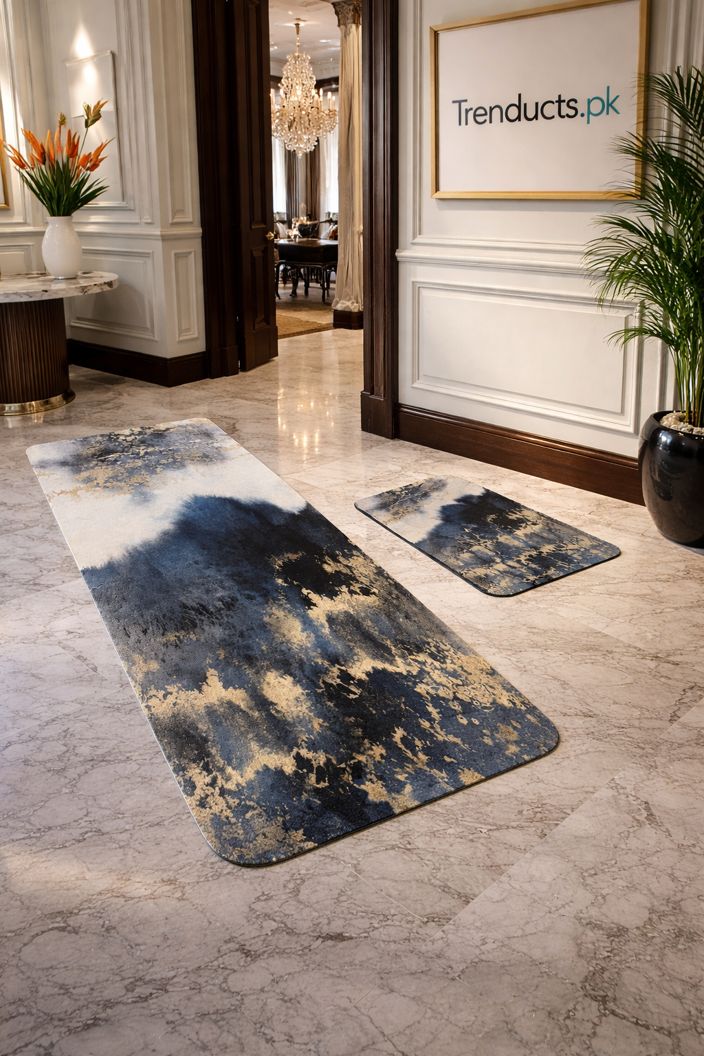 Premium Marble-Style 2-Piece Runner Mat Set