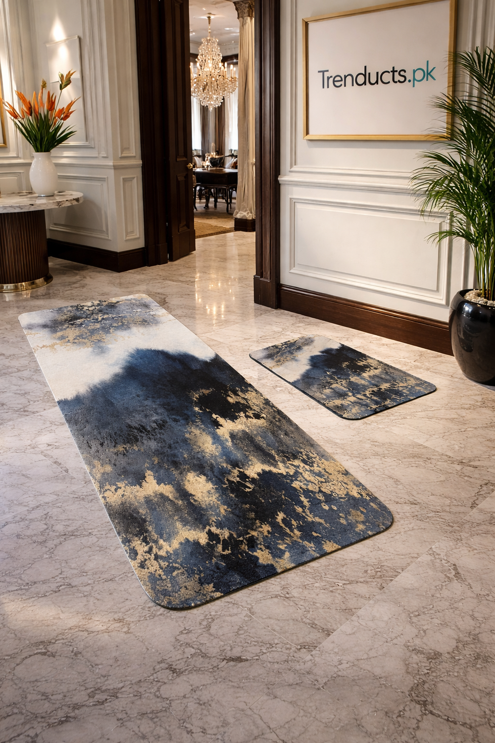 Premium Marble-Style 2-Piece Runner Mat Set