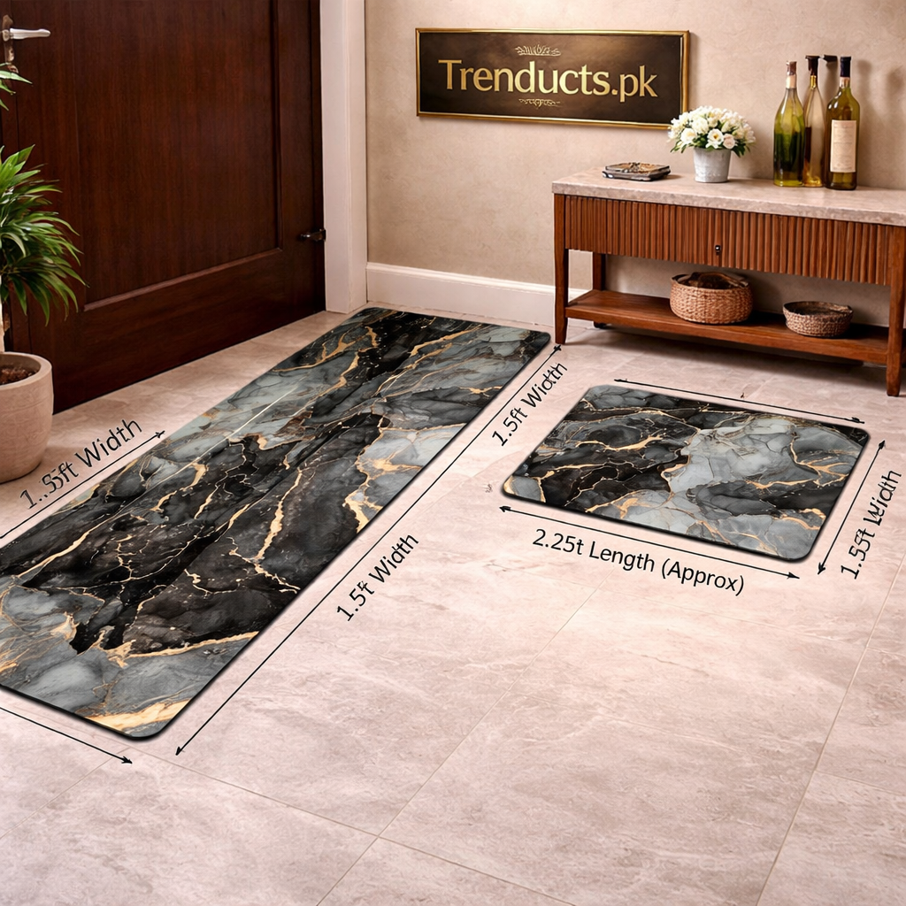 Premium Marble-Style 2-Piece Runner Mat Set