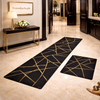 Modern Geometrical 2-Piece Runner Mat Set – Nappa Leather Fabric & Anti-Slip Rubber Base