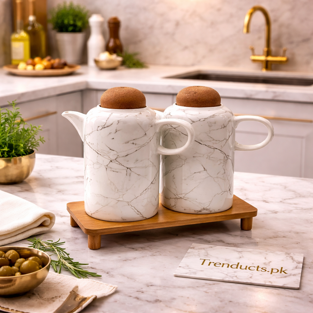2-Piece Ceramic Oil & Vinegar Dispenser Set – Drip-Free Pouring Jugs