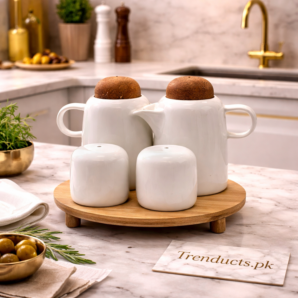 4-Piece Kitchen Seasoning Set – Oil & Vinegar Dispensers with Salt & Pepper Shakers