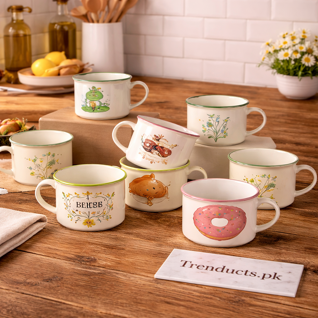 Classic Vintage Enamel Mugs – Durable Lightweight Drinkware for Home & Outdoors (Random Design)