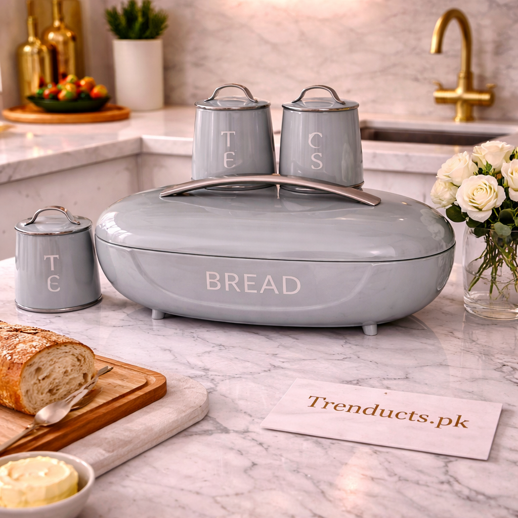 Premium 4-Piece Bread Box & Kitchen Canister Set – Airtight Countertop Storage Station