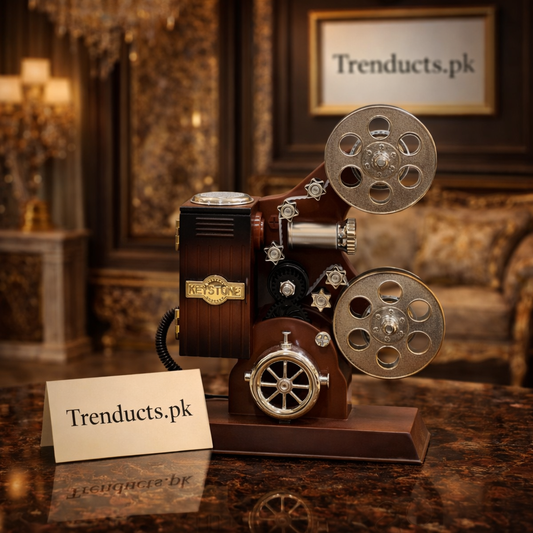 Model 71-1 vintage wood-style musical gramophone with a gold horn and rotating record plate for luxury home decor.