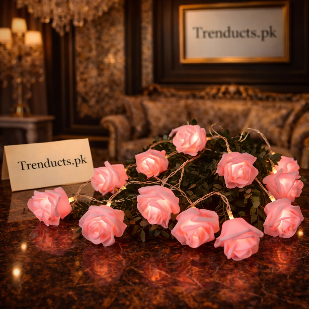 Warm white LED rose flower string lights with white PV