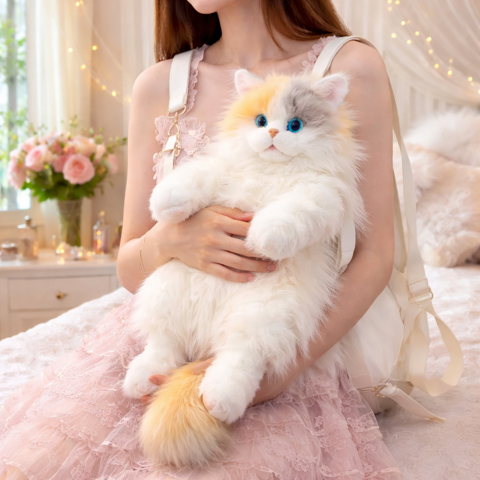 Super Realistic Plush Cat Backpack – Lifelike Stuffed Animal Travel Bag & Shoulder Caddy