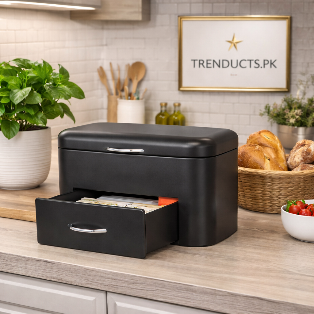 Premium Bread Box with Integrated Storage Drawer – Multi-Functional Countertop Organizer