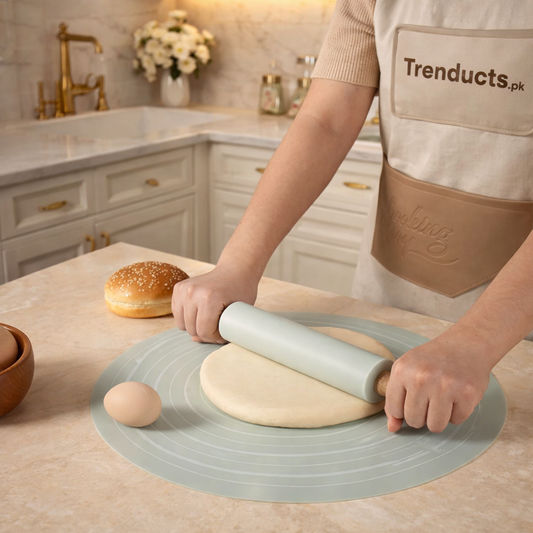 Wooden Rolling Silicone Pin & Baking Mat Set