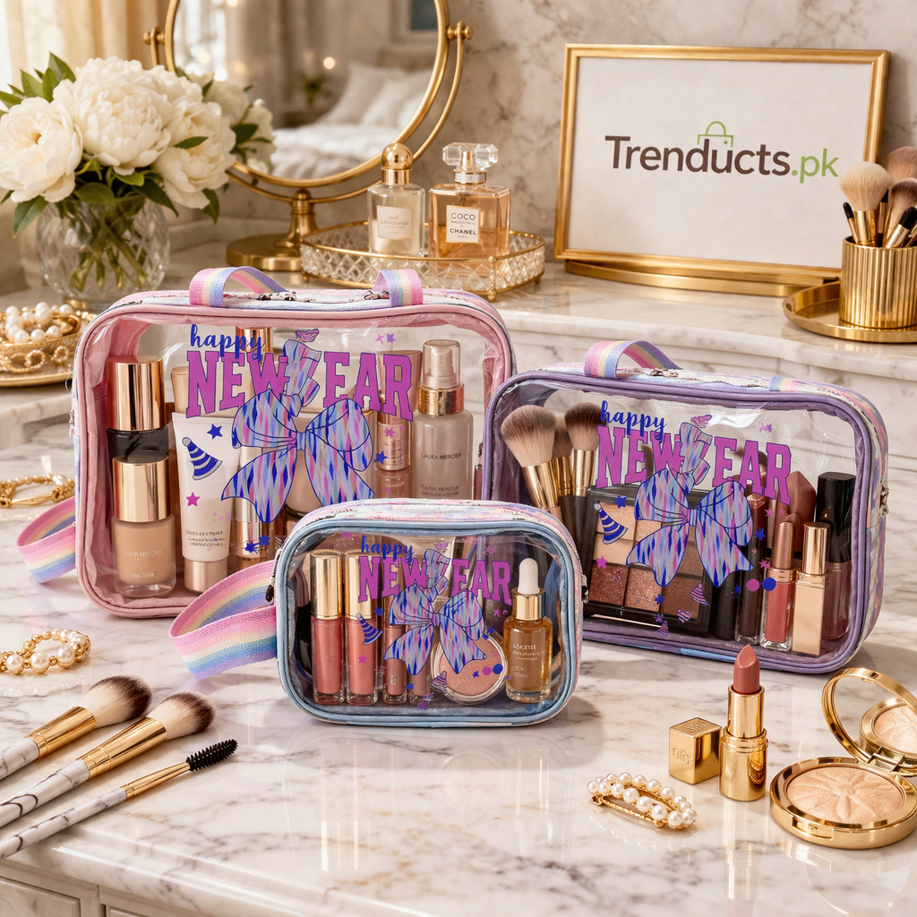 3-Piece New Year Cosmetic Organizer Set – Luxury Toiletry & Makeup Travel Bag Trio (Random Design)