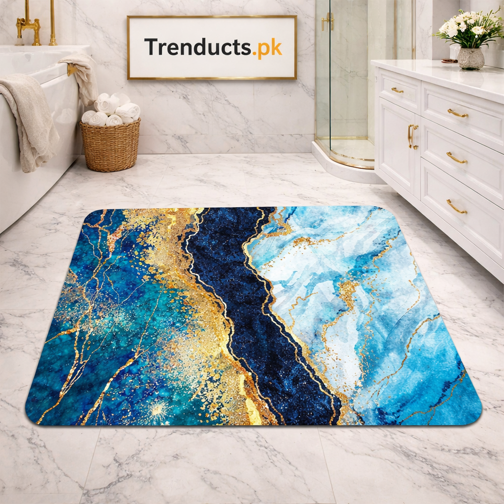 Modern Square-Edge Quick-Dry Bathroom Mat – Super Absorbent Anti-Slip Floor Rug