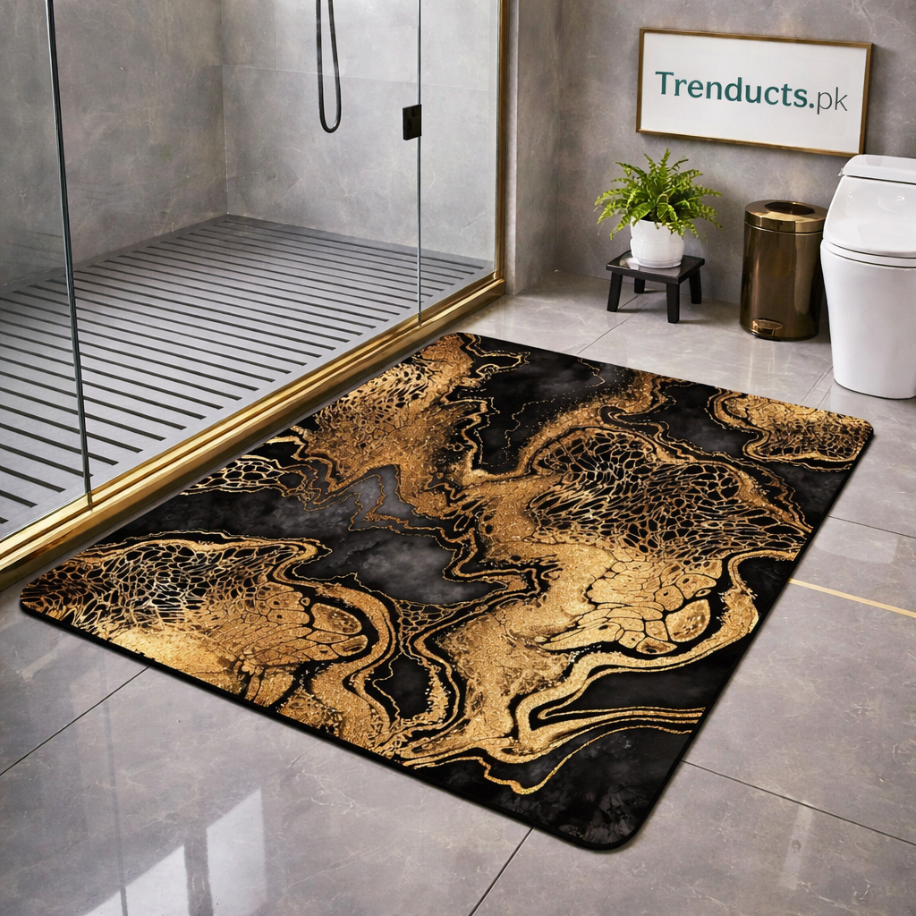 Modern Square-Edge Quick-Dry Bathroom Mat – Super Absorbent Anti-Slip Floor Rug