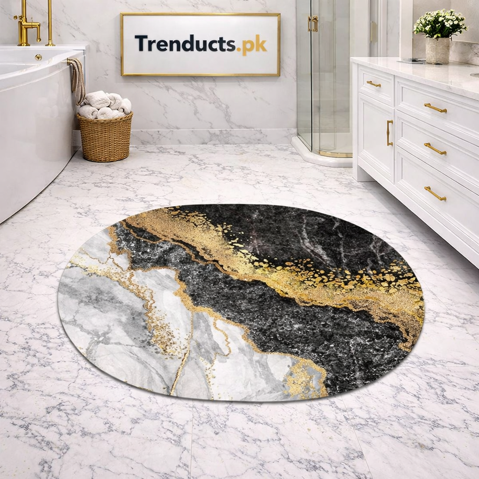 Luxury Oval Marble Pattern Bathroom Mat – Quick-Dry Super Absorbent Anti-Slip Rug