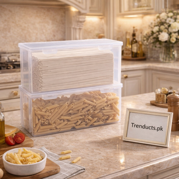 Stackable Clear Airtight Food Storage Box with Lid for Kitchen Pantry Organization and Pasta Storage.