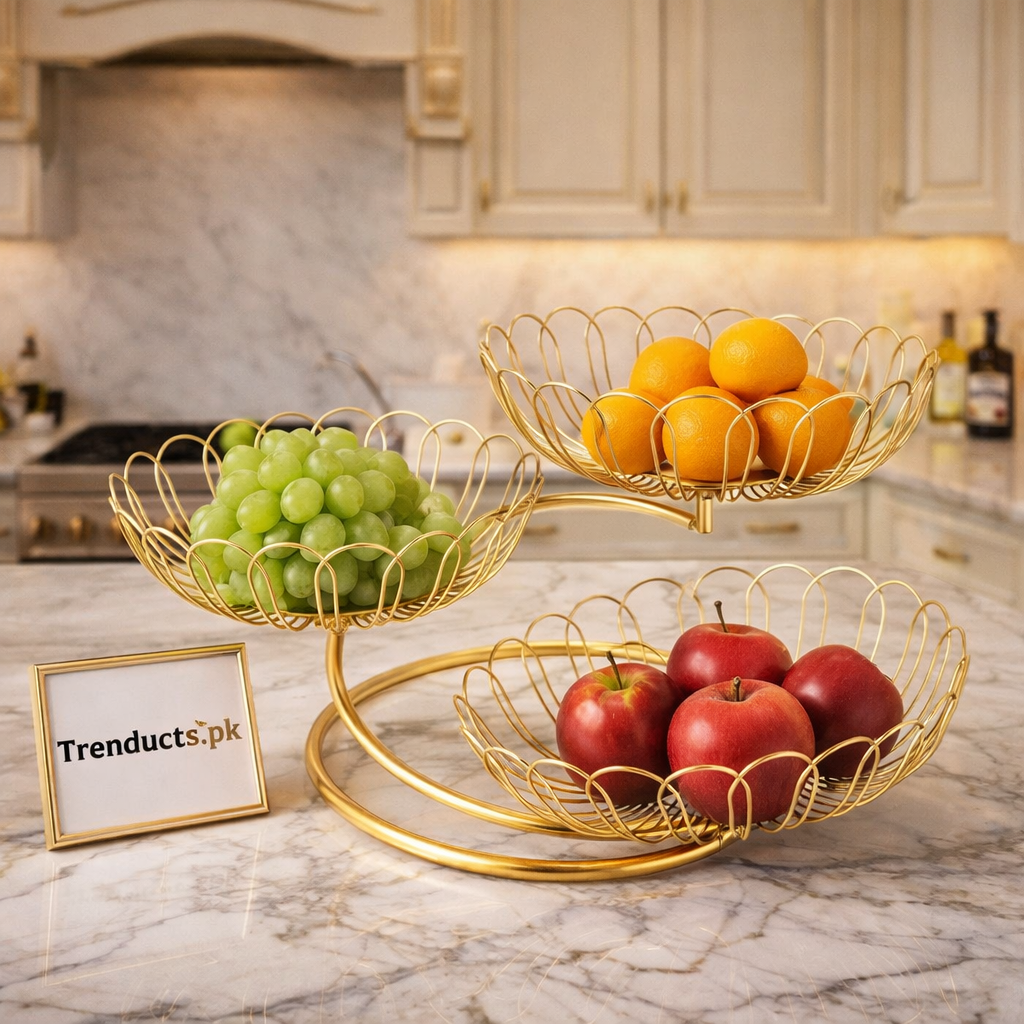 Luxury Gold 3-Tier Lotus Fruit Basket – Decorative Stand