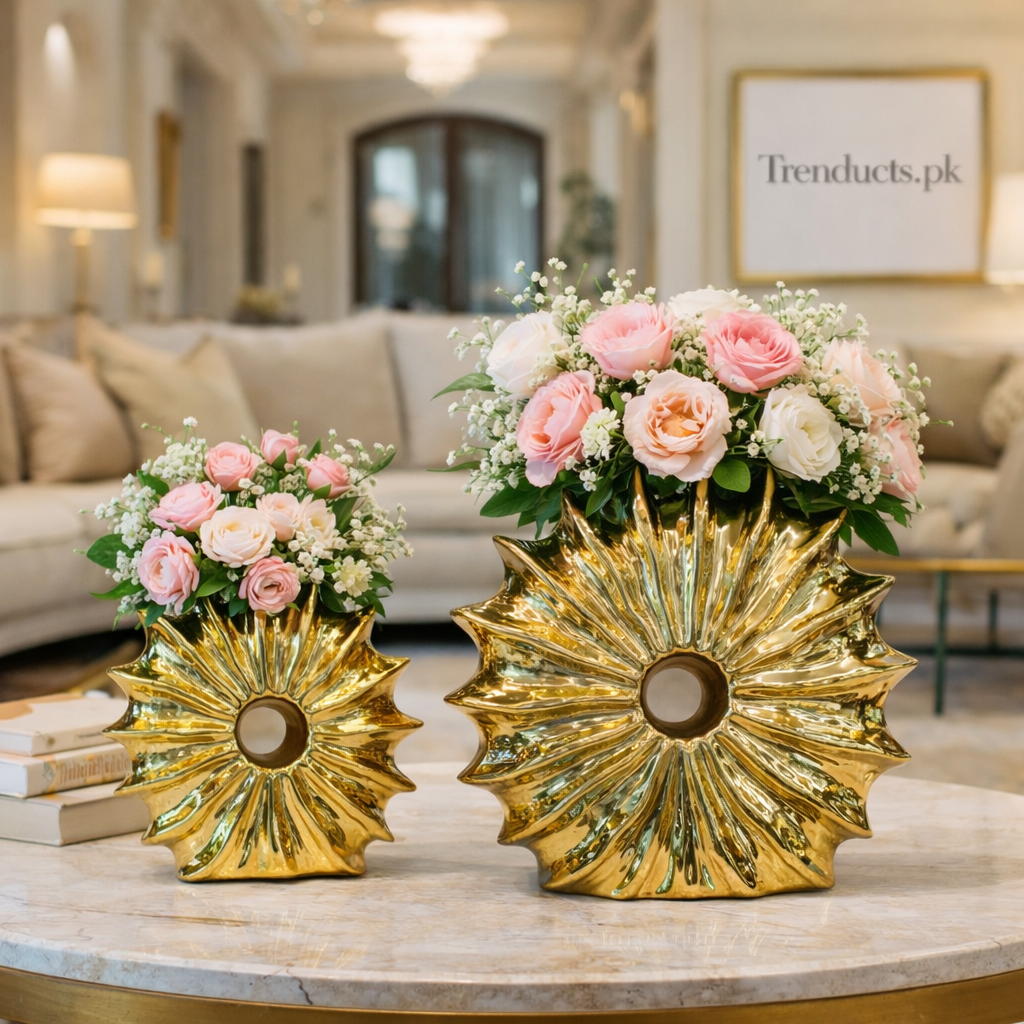 Golden Sunburst Ceramic Vase – Luxury Decor Centerpiece
