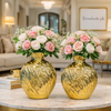 Golden Ribbed Ceramic Vase – Elegant Home Decor Centerpiece