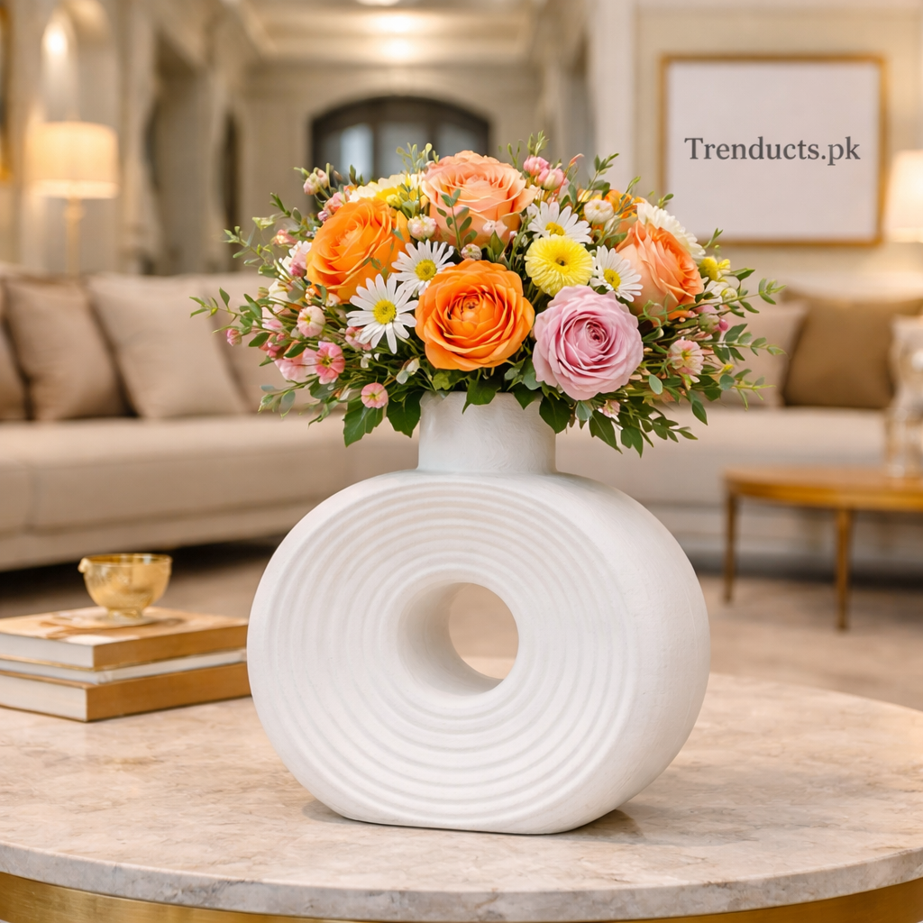 Modern Abstract White Ring Vase – Minimalist Decor