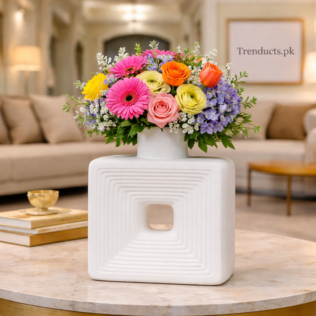 Modern Abstract White Square Vase – Minimalist Decor Accent