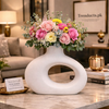 Ceramic White Round Ribbed Ring Vase