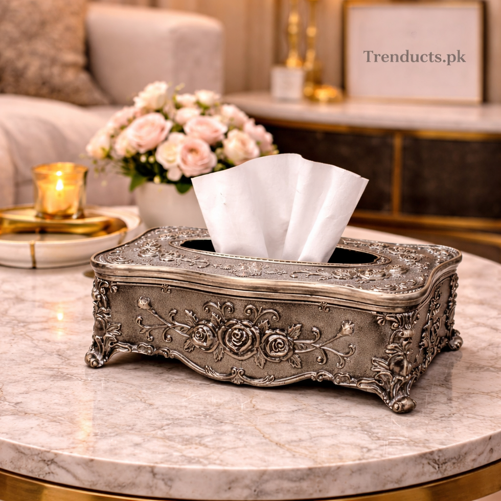 Royal Antique Metal Tissue Box – Vintage Floral Centerpiece