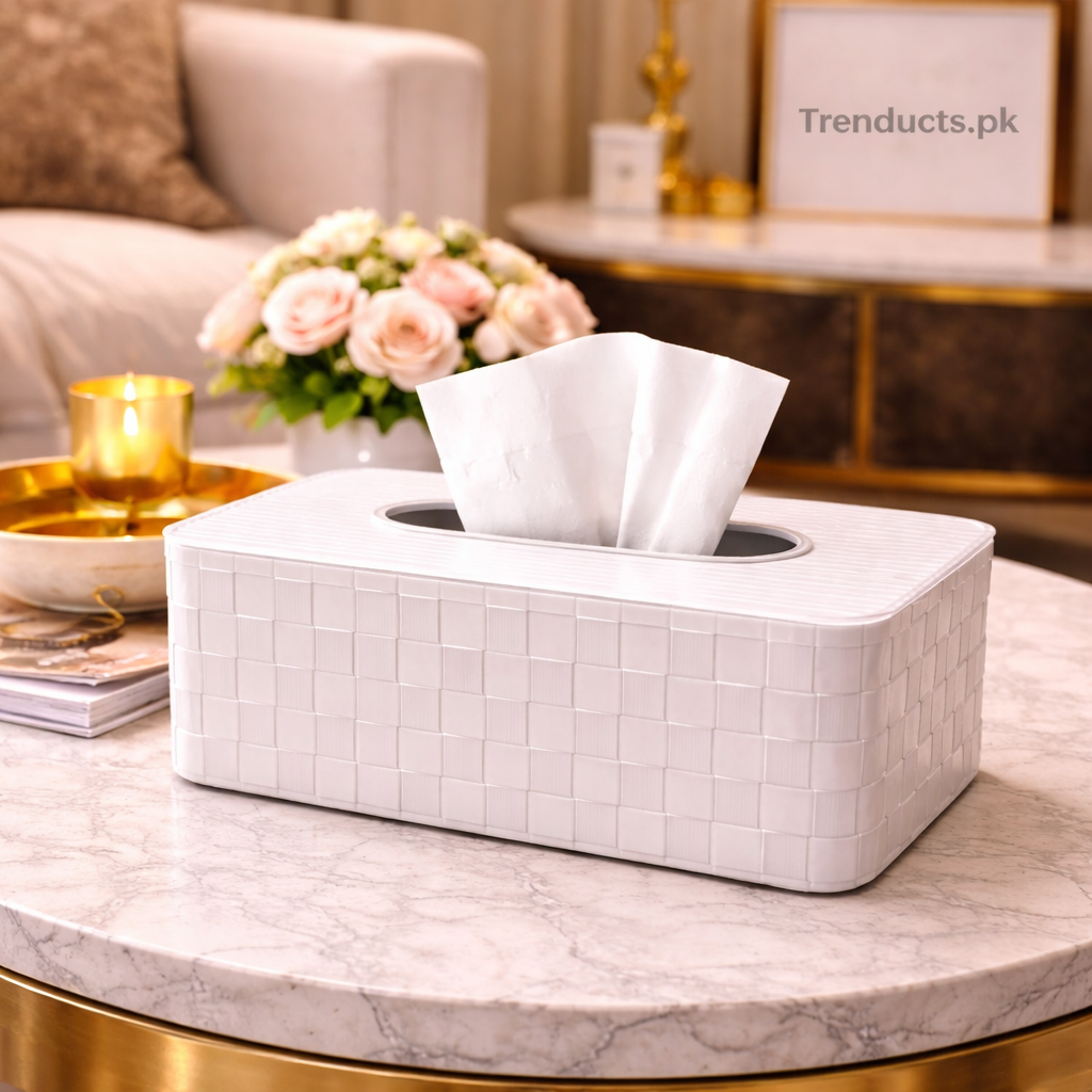 Woven Texture Plastic Tissue Box – Modern Minimalist Dispenser