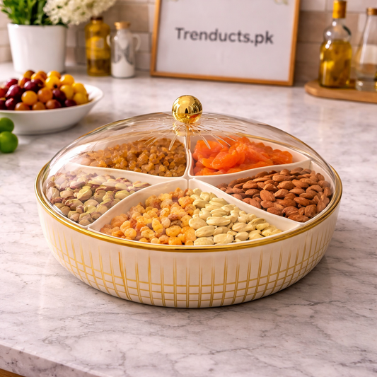 Royal Petal 5-Section Dry Fruit Platter – Elegant Serving Dish