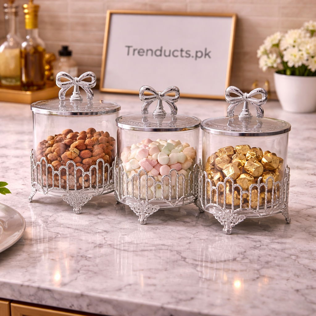 Crystal Lattice 3-Piece Storage Jar Set – Luxury Kitchen Organizers