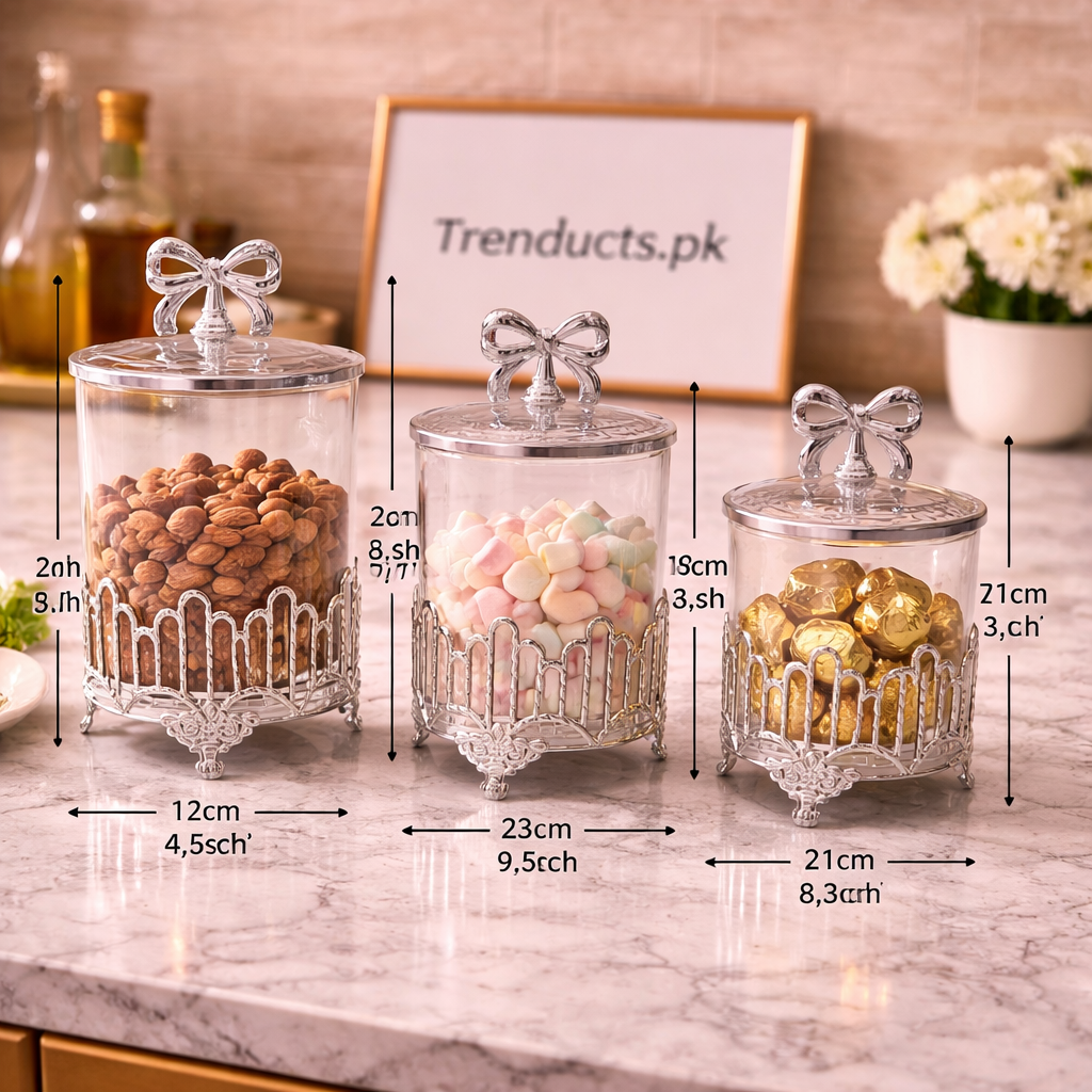 Crystal Lattice 3-Piece Storage Jar Set – Luxury Kitchen Organizers