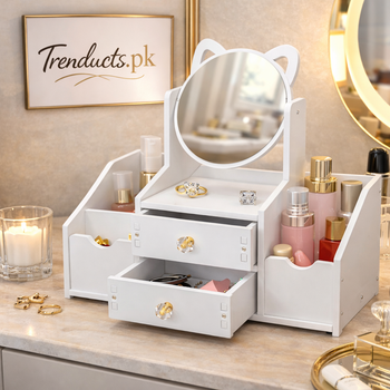Kitty-Luxe - 2 Drawer Vanity Mirror & Makeup Organizer XC