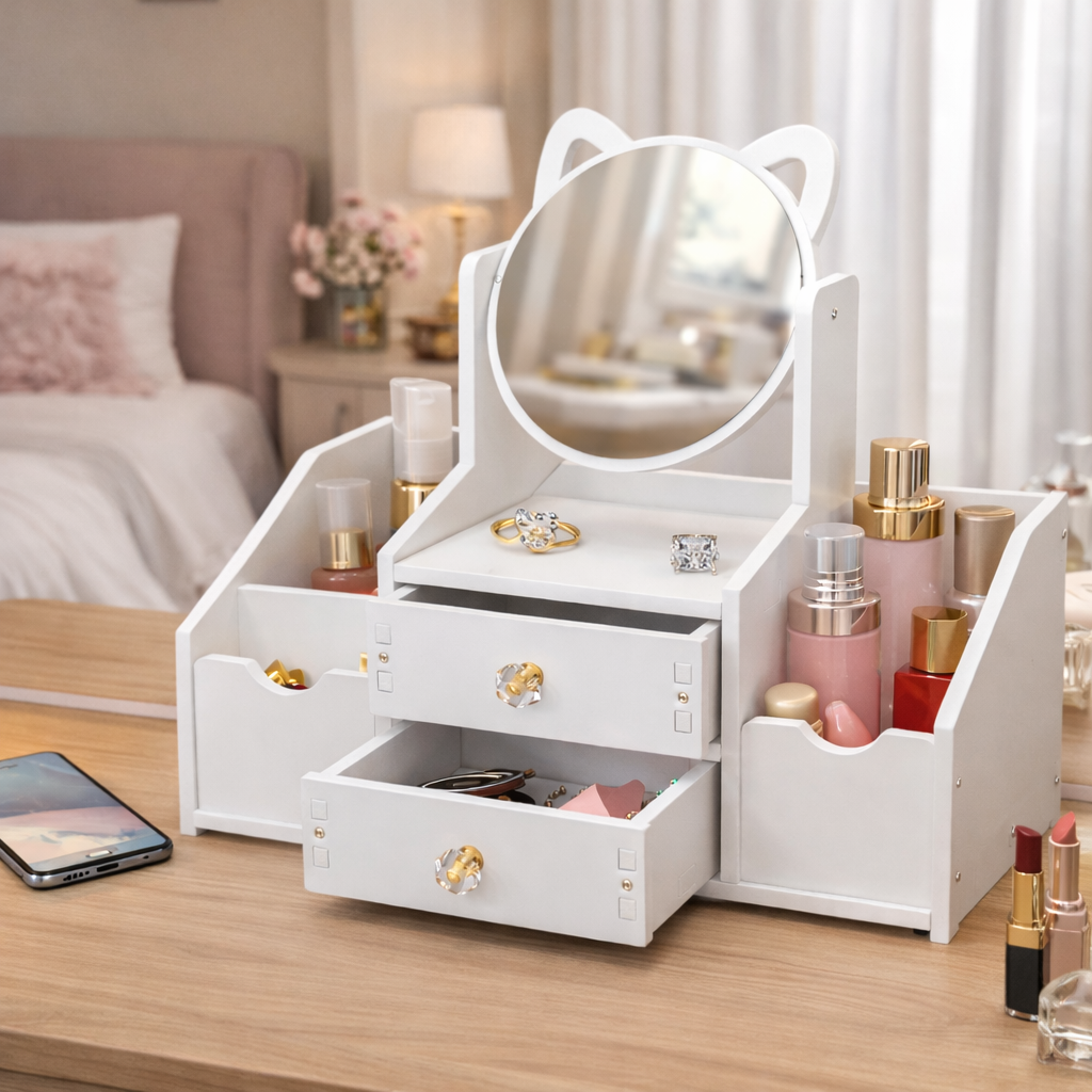 2 Drawer Vanity Mirror & Makeup Organizer