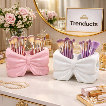 Elegant Bow Accent Multi-Purpose Organizer – Chic Desktop & Vanity Storage