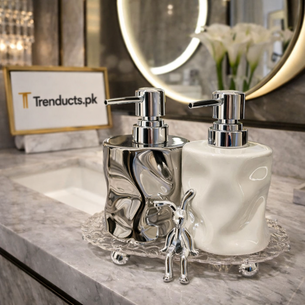 Artisan Ceramic Duo Soap Dispenser – Luxury Double-Pump Vanity Set