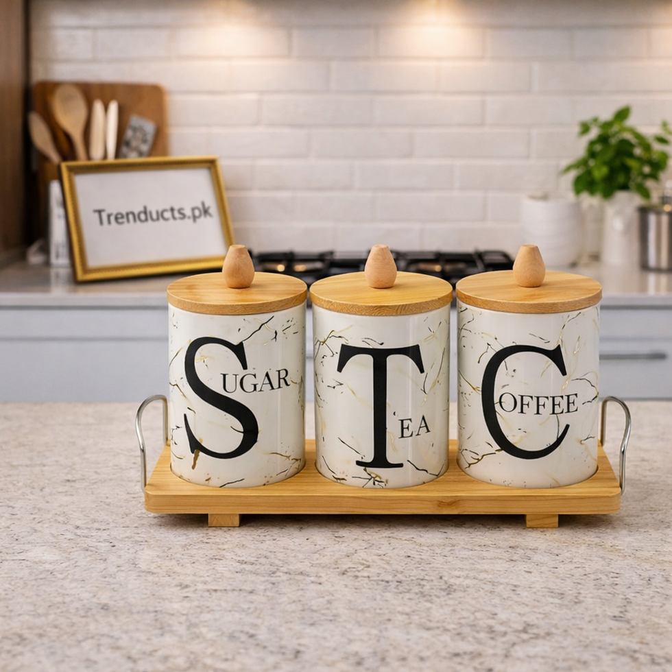 Airtight Ceramic Jar with Wooden Stand