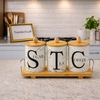 Airtight Ceramic Jar with Wooden Stand