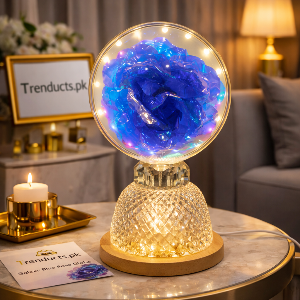 Galaxy Blue Rose Globe - Prismatic Diamond Crystal Base LED Lamp (Random Design)
