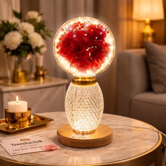 LED Artificial Rose Globe Lamp with Crystal Base (Random Design)