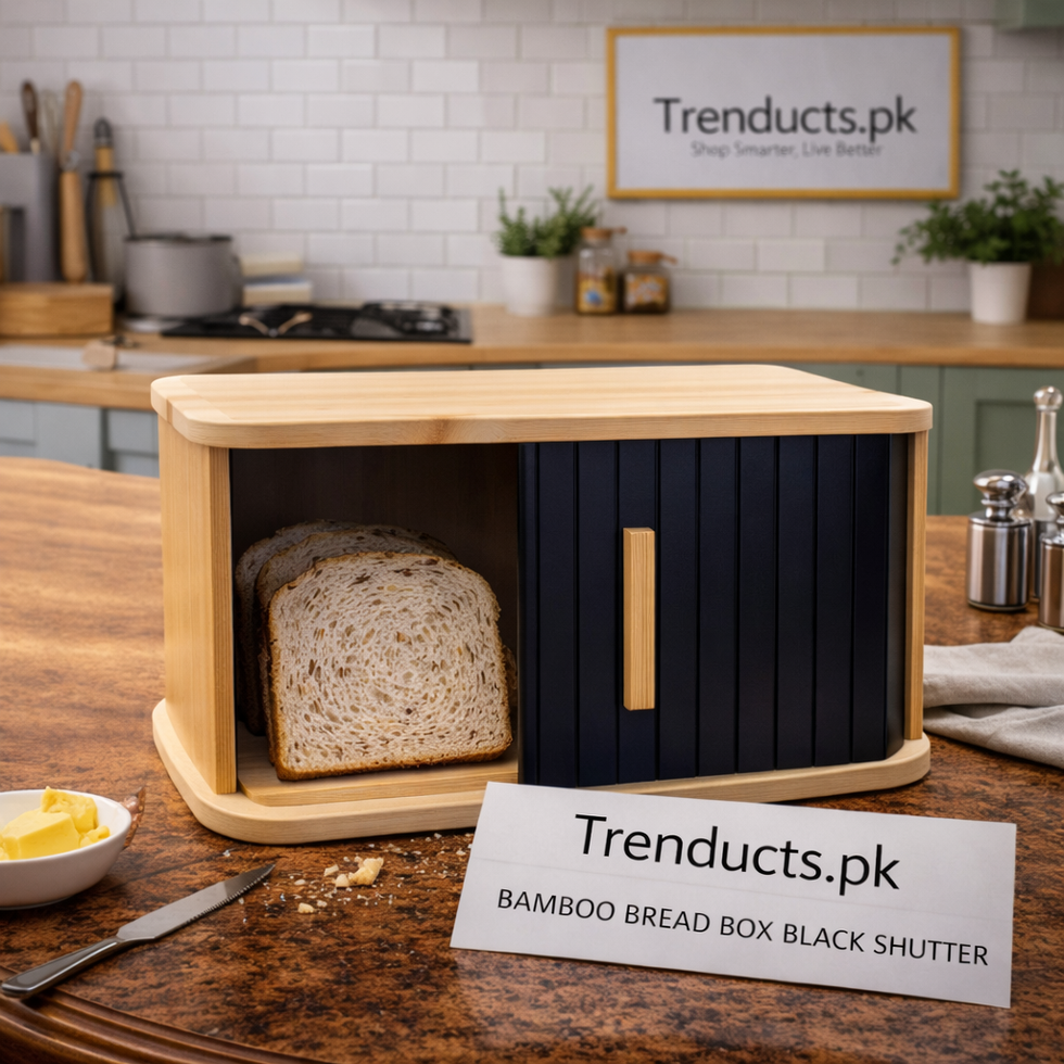 Elite Bamboo Bread Box with Matte Black Roll-Top Shutter
