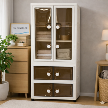 Durable white multipurpose storage cupboard with shelving, suitable for home organization in kitchen or bedroom.