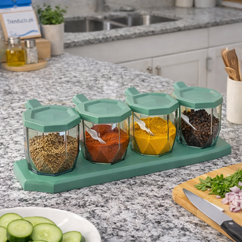 Royal Ford Diamond design spice box with 4 grids and 4 individual spoons for kitchen organization.
