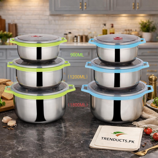 Premium 3-Piece Stainless Steel Container Set with Airtight Lids